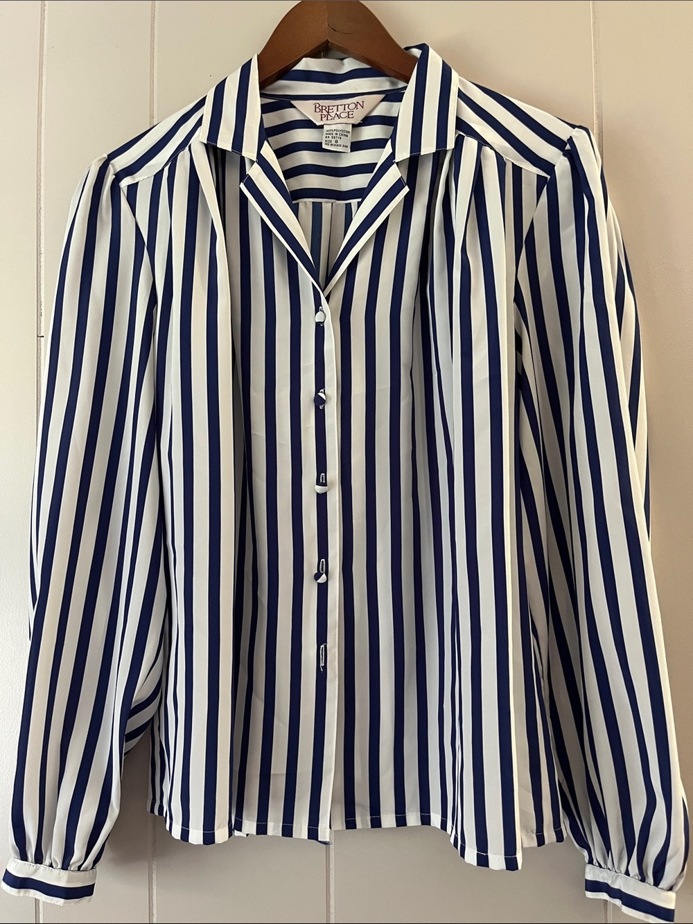 Bretton Place Navy and White Striped Button-Up Blouse